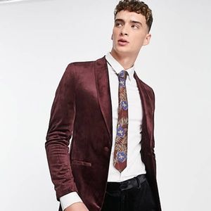 Topman Men's Skinny Velvet Blazer in Burgundy NWT - Size 44R